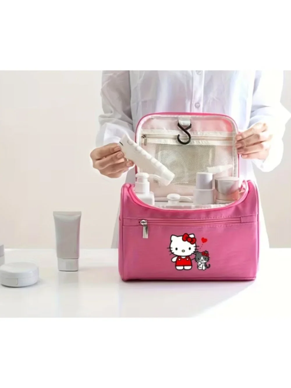 Hello Kitty Pink Travel Toiletry Bag Hanging Makeup Organizer Cosmetic Case
